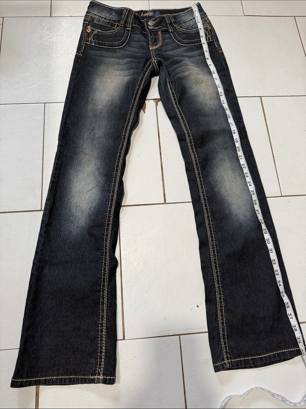 Men's Dark Wash Jeans - Black with Faded Detailing‎